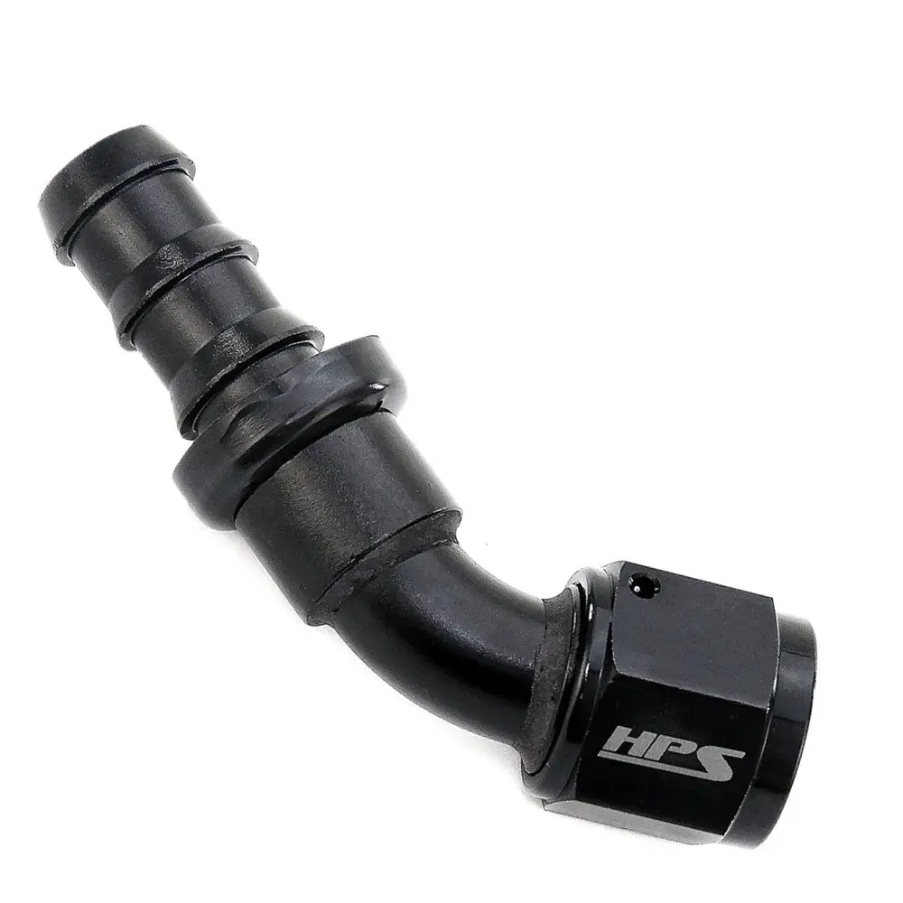 Hps Push-On Hose End To An Female Adapter Fitting, 45 Degree, An -12, Black Aluminum 1
