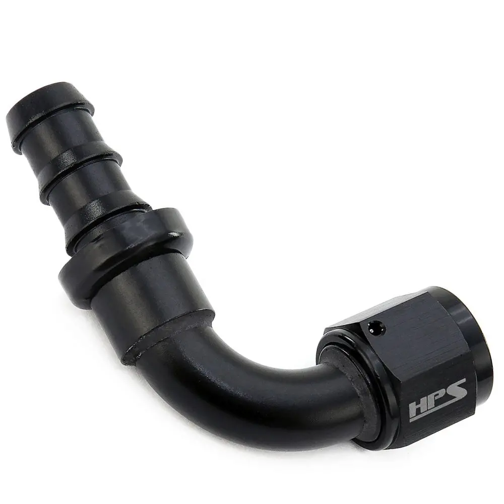 Hps Push-On Hose End To An Female Adapter Fitting, 90 Degree, An -8, Black Aluminum 1