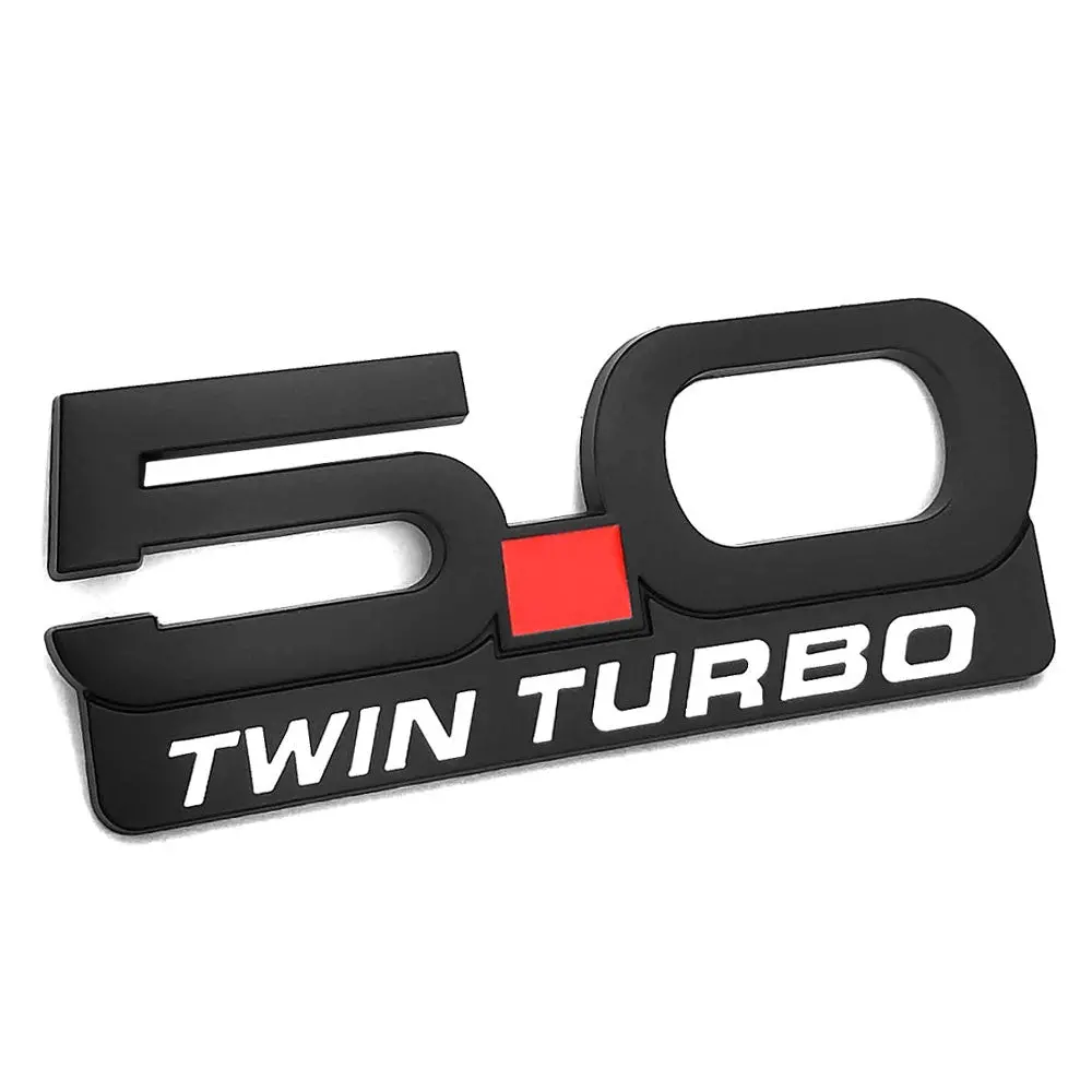 Matte Black 5.0 Twin Turbo Style Logo Exterior Rear Trunk Emblem Decal Badge 1