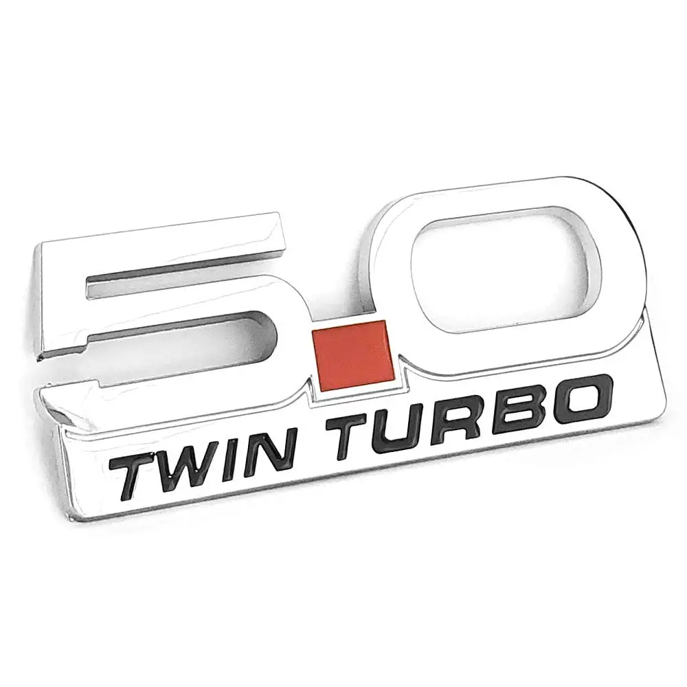 Polish Silver 5.0 Twin Turbo Style Logo Exterior Rear Trunk Emblem Decal Badge 1