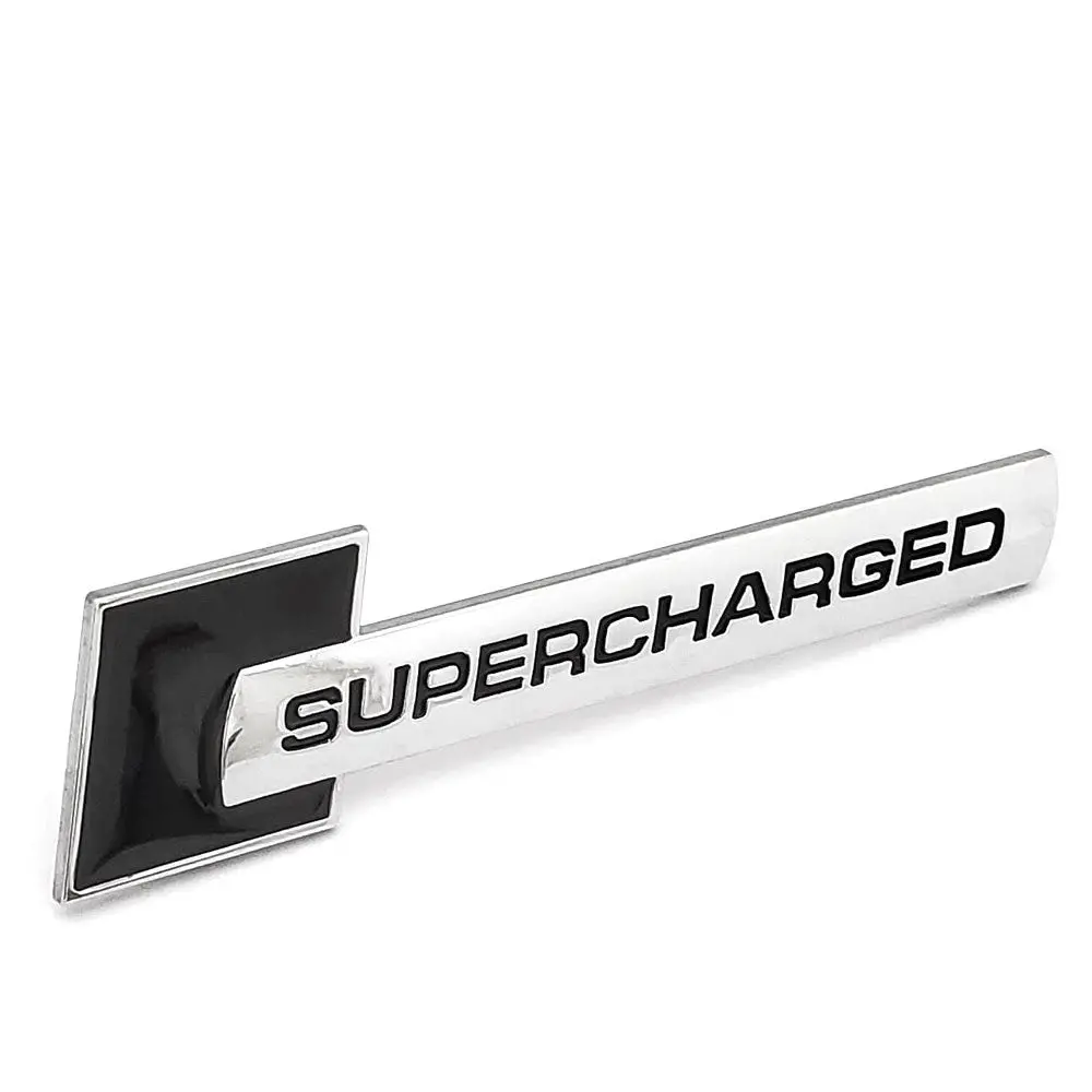 Polish Silver/Black Supercharged Style Exterior Rear Trunk Emblem Decal Badge 1