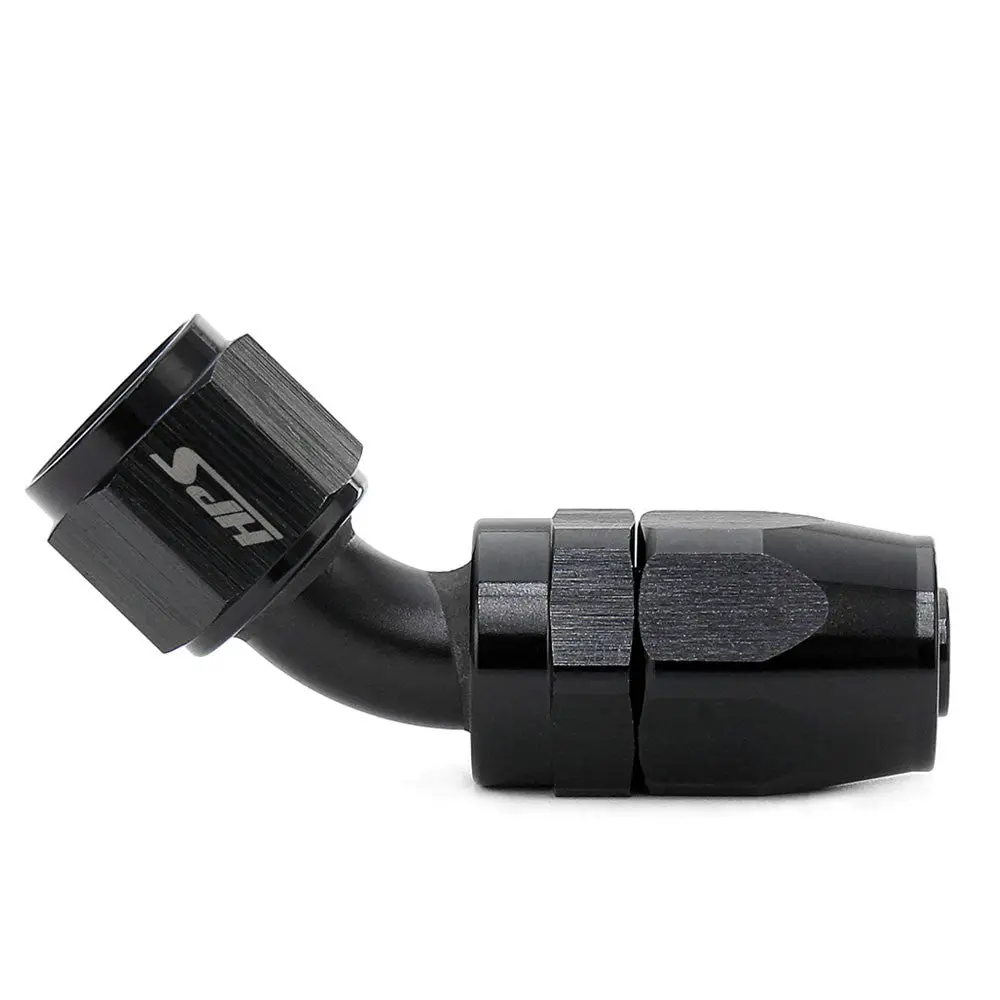 Hps Double Swivel Compression Hose End To An Female, 45 Degree, An -16, Black Aluminum 1