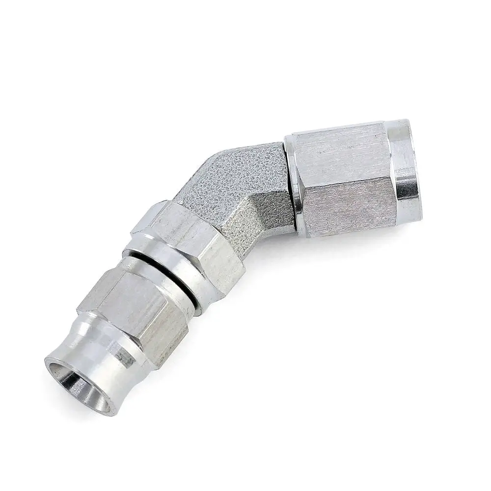 Hps Compression Teflon Hose End To An Female For Ptfe Hose, 45 Degree, An -3, Silver Stainless Steel 1