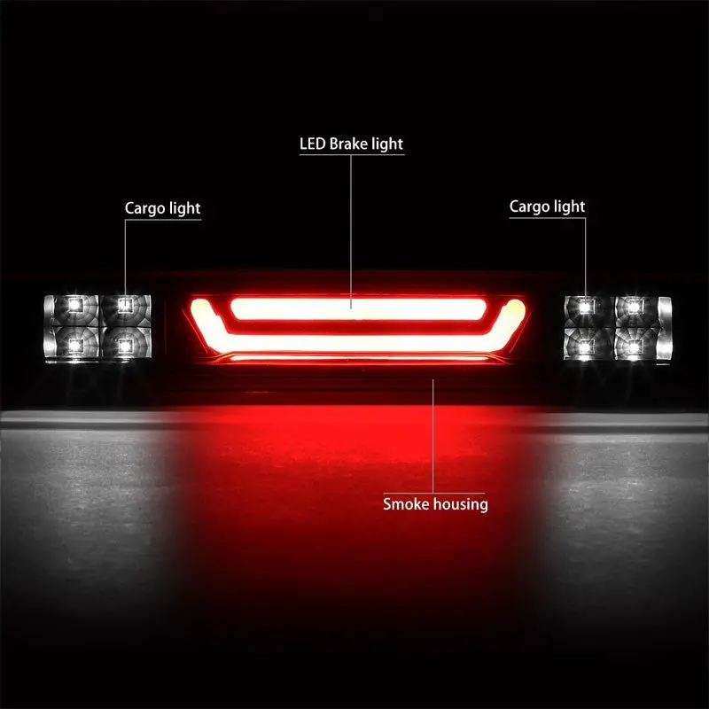 Black Housing Smoked Lens 3D Led Rear Third Brake & Cargo Light For 07-14 Sierra 2