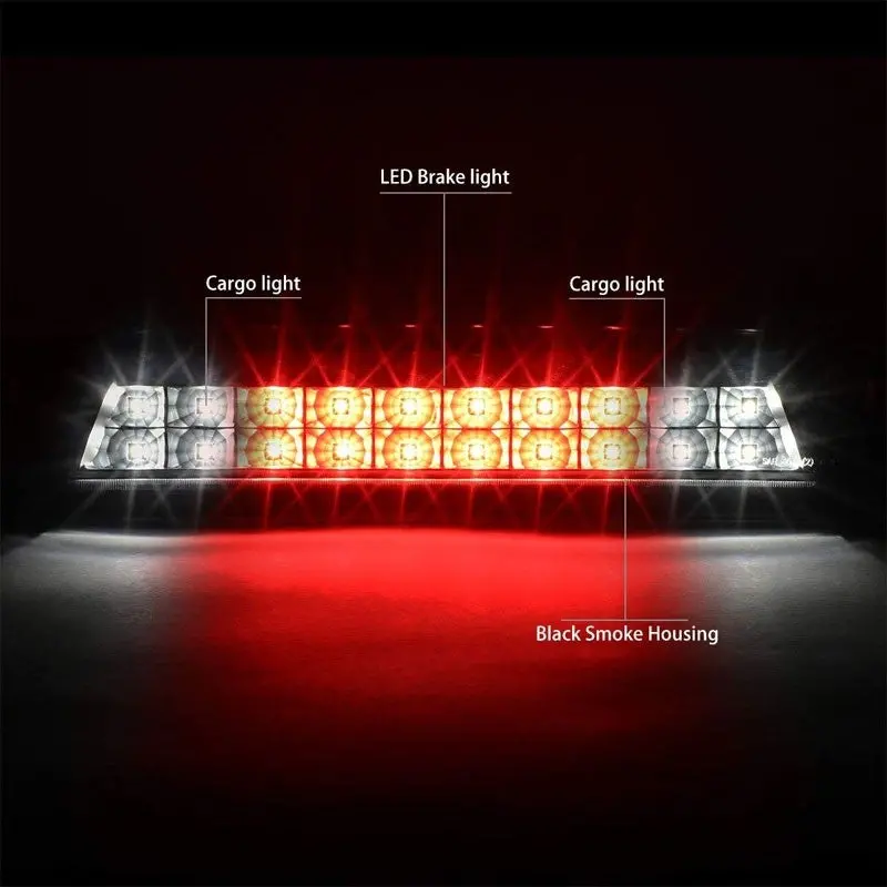 Black Housing Smoked Lens Led Cargo+Third Brake Light For 14-20 Silverado/Sierra 2