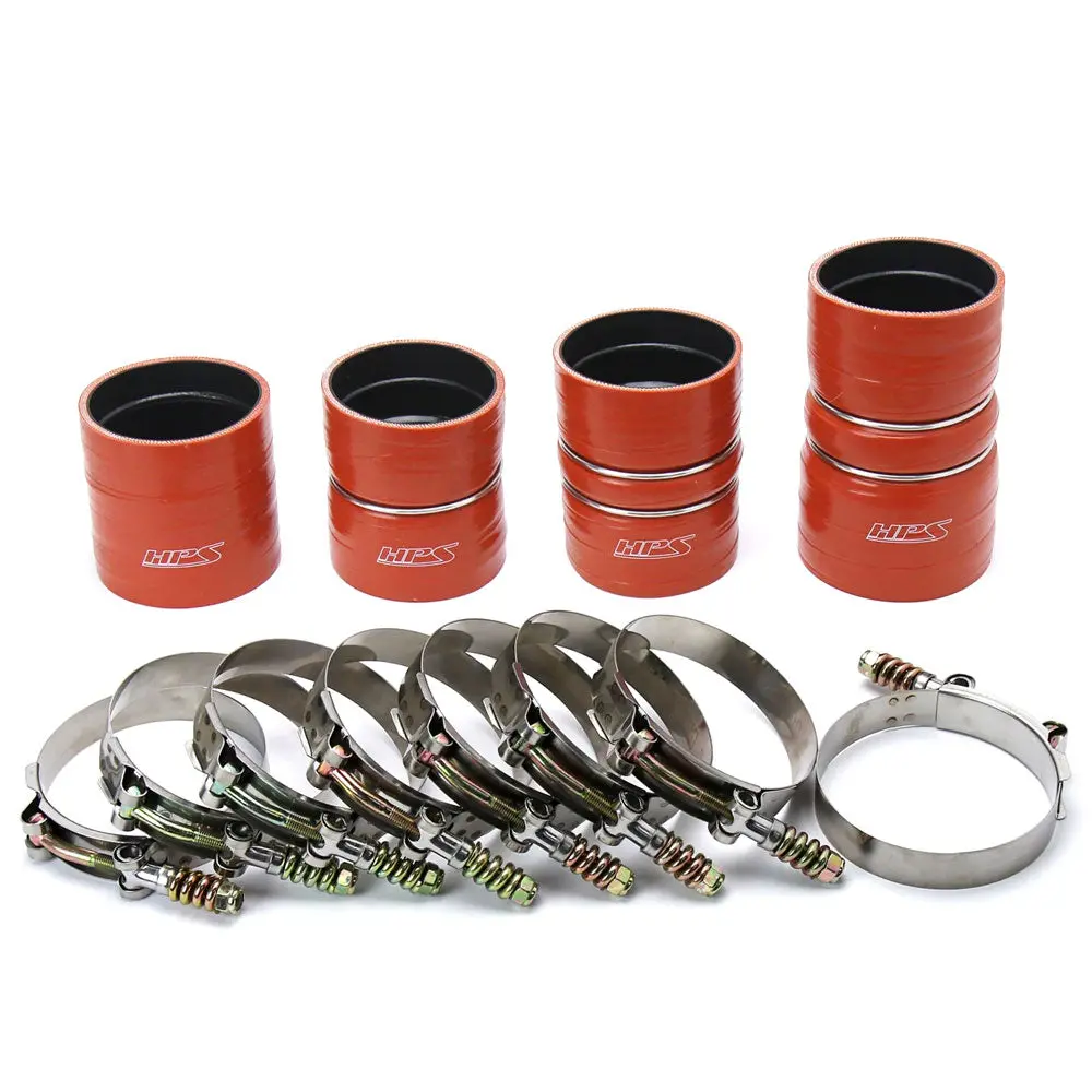 Hps Orange 4-Ply Silicone Intercooler Hose Kit For 08-10 Ford F-250 / F-350 / F-450 / F-550 Super Duty 6.4L Diesel 1