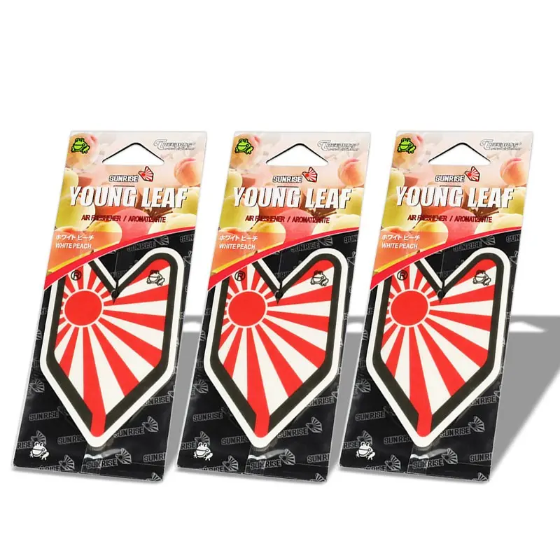 3X Tree Frog Young Leaf Paper Rising Sun Mark/White Peach Scent Air Freshener 1