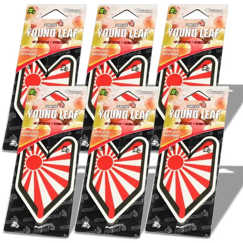 6X Tree Frog Young Leaf Paper Rising Sun Mark/White Peach Scent Air Freshener 1