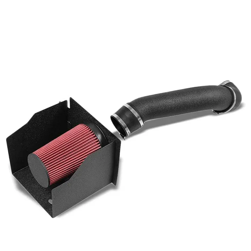 Wrinkle Black Air Intake Aluminum Piping+Heat Shield For Hummer 03-09 H2 6.0L V8 1