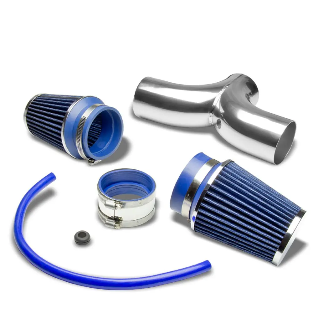 Dual Shortram Air Intake Pipe+Blue Filter For Chevy 97-04 Corvette C5 Ls1/Ls6 1