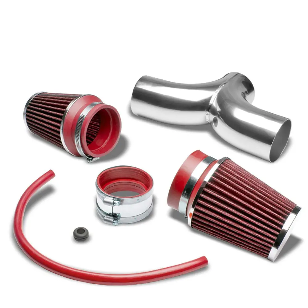 Dual Shortram Air Intake Pipe+ Red Filter For Chevy 97-04 Corvette C5 Ls1/Ls6 1