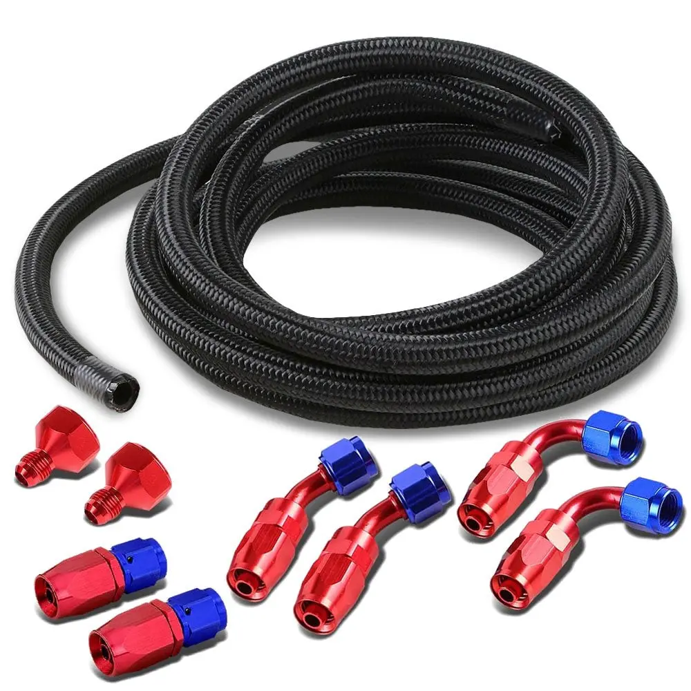 Black Braided Fuel/Gas Tank Feed/Return Line Hose 6An-10An Fitting Adapter 1