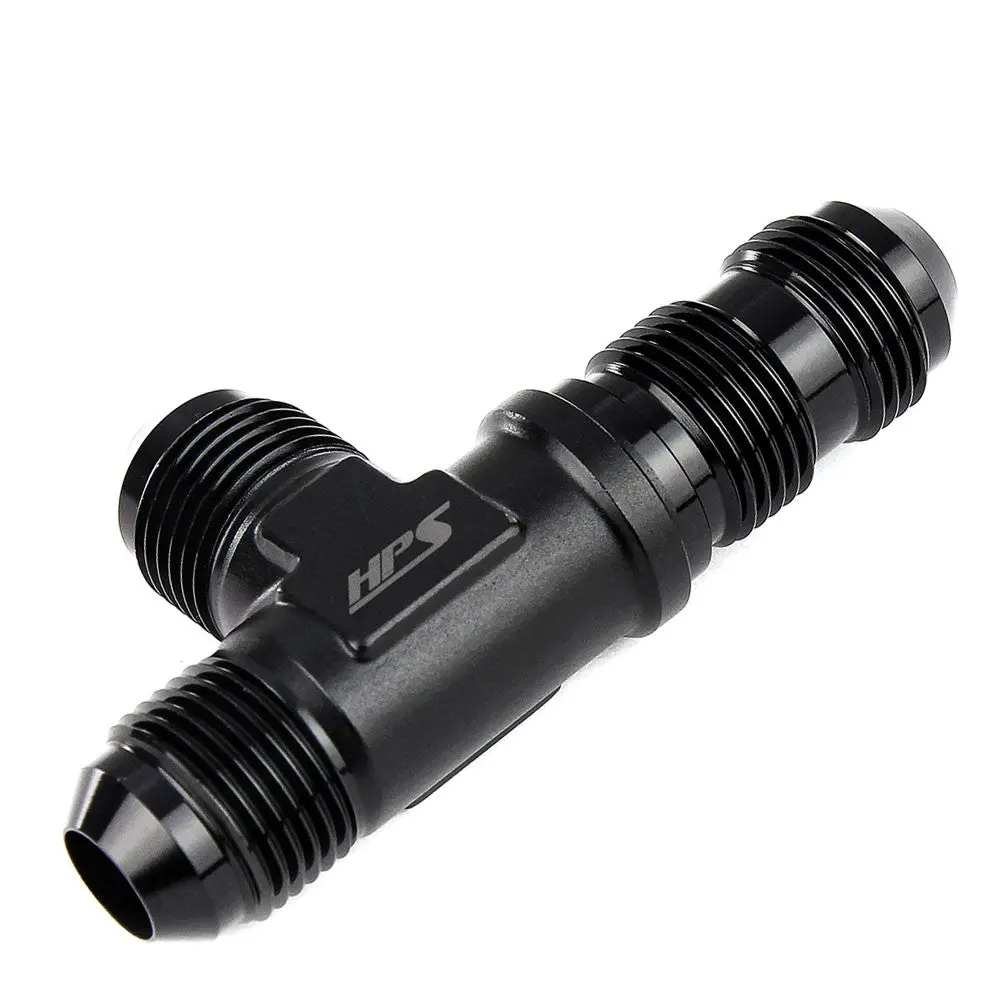 Hps An Male To Male Bulkhead Adapter Fitting Connector, Tee On Run, An -3, Black Aluminum 1