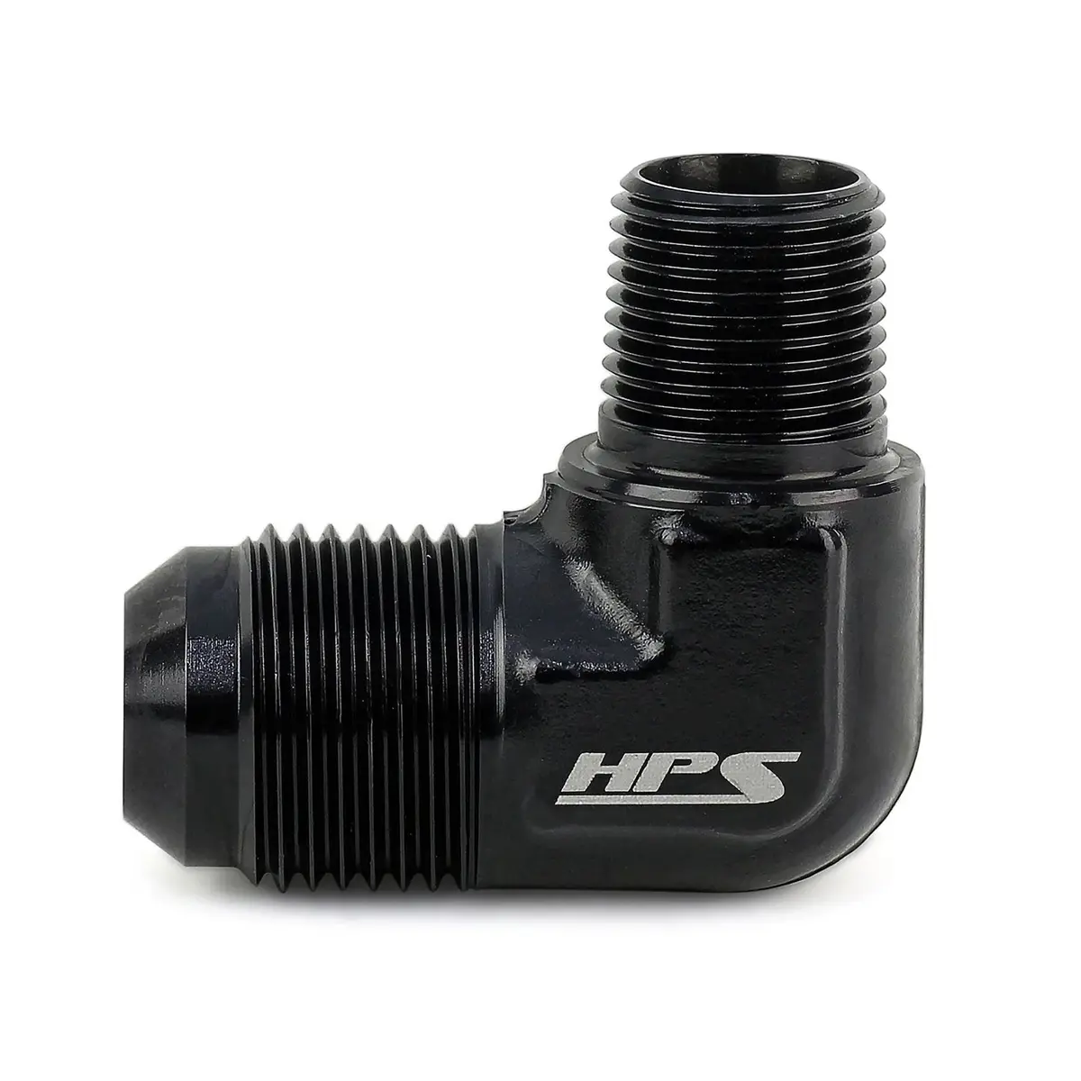 Hps An Flare To Npt Adapter Fitting, 90 Degree, An -6 To 1/2" Npt, Black Aluminum 1