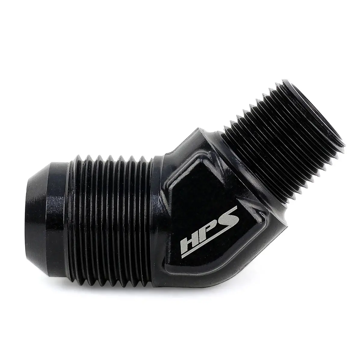Hps An Flare To Npt Adapter Fitting, 45 Degree, An -6 To 1/2" Npt, Black Aluminum 1