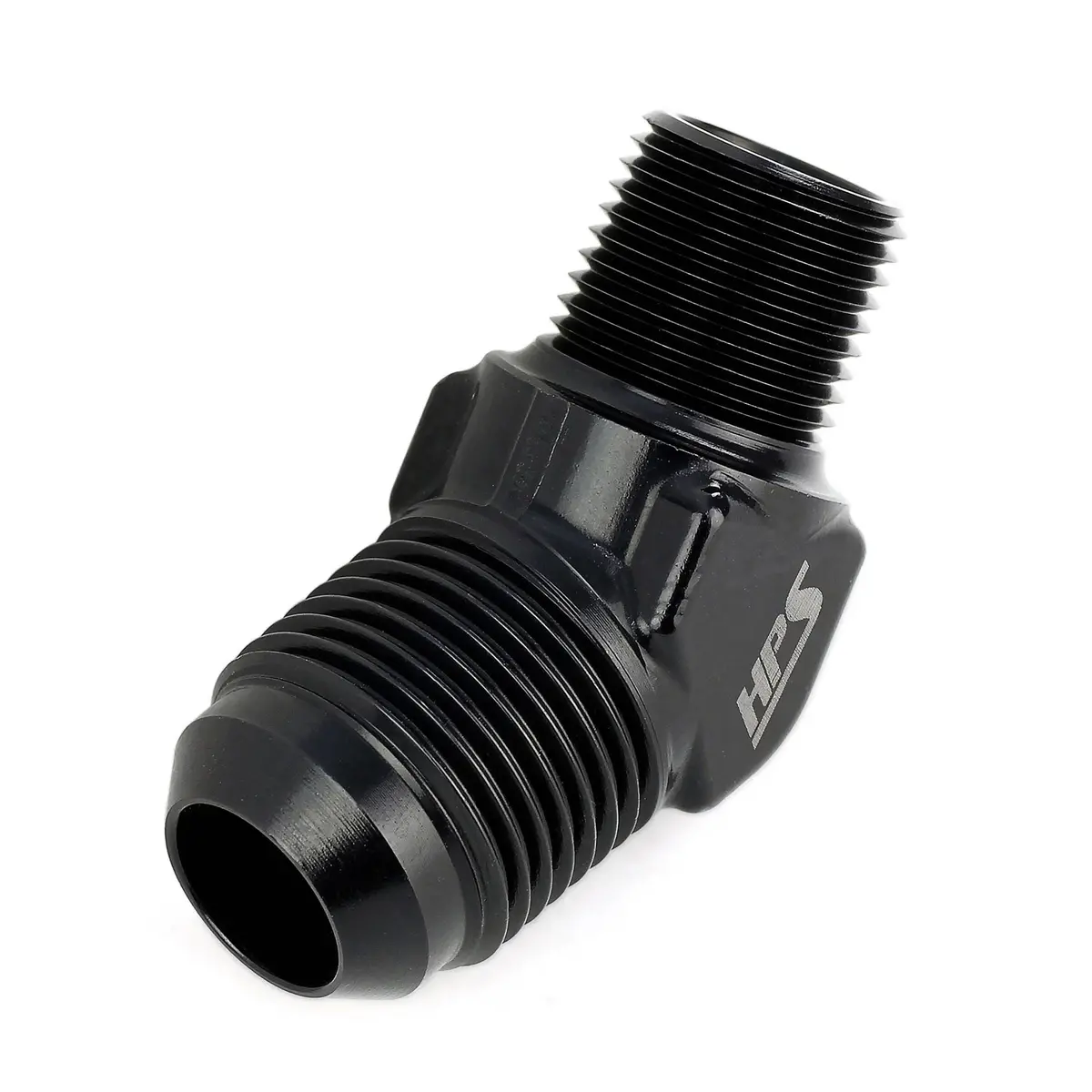 Hps An Flare To Npt Adapter Fitting, 45 Degree, An -3 To 1/8" Npt, Black Aluminum 2