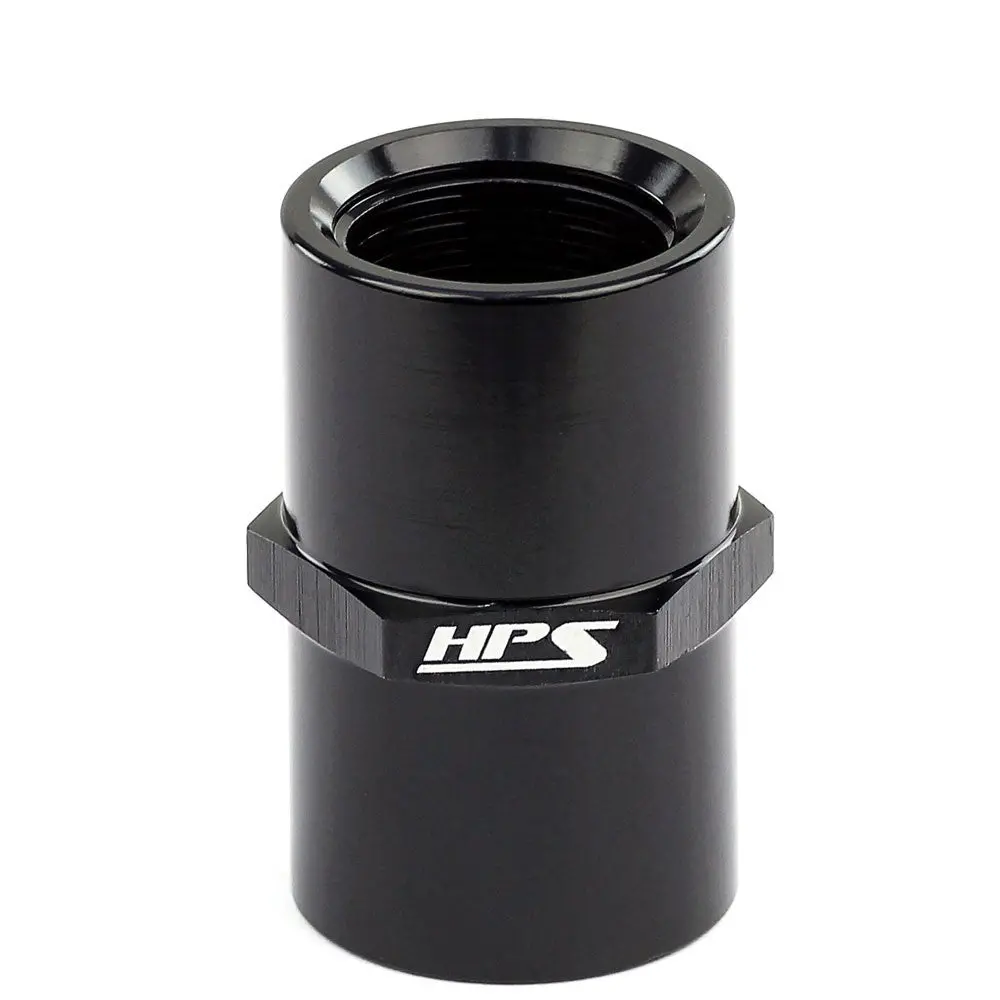 Hps Npt Female To Npt Female Coupler Adapter, Straight, 3/8" Npt, Black Aluminum 1