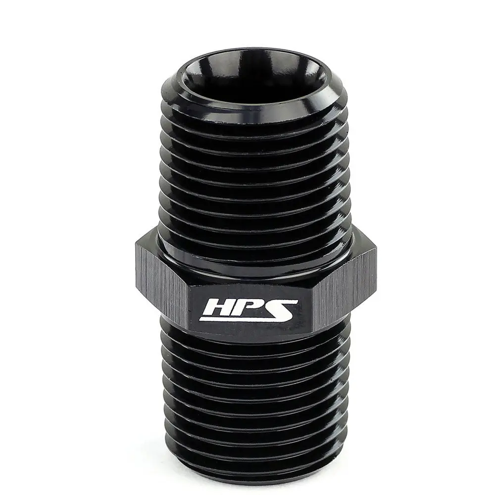 Hps Npt Male To Npt Male Union Coupler Adapter, Straight, 1/4" Npt, Black Aluminum 1