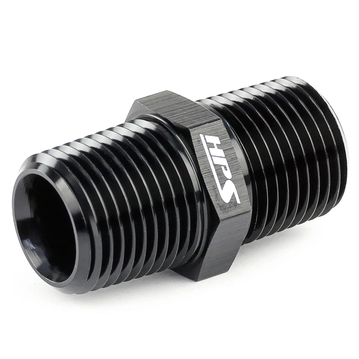 Hps Npt Male To Npt Male Union Coupler Adapter, Straight, 1/4" Npt, Black Aluminum 2