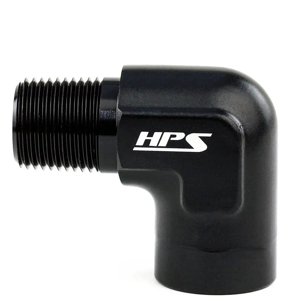 Hps Npt Male To Npt Female Adapter Fitting, 90 Degree, 3/8" Npt, Black Aluminum 1