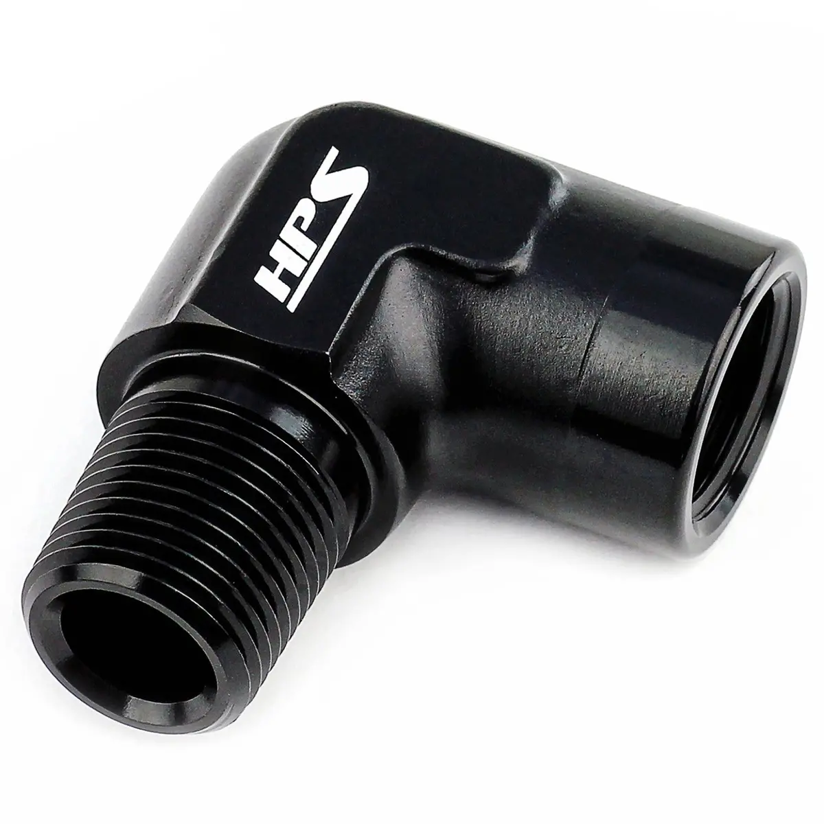 Hps Npt Male To Npt Female Adapter Fitting, 90 Degree, 1/4" Npt, Black Aluminum 2