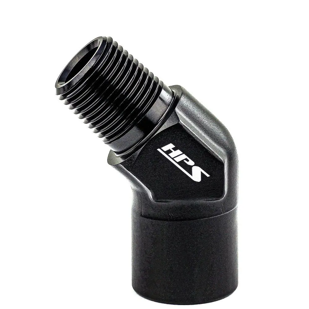 Hps Npt Male To Npt Female Adapter Fitting, 45 Degree, 1/2" Npt, Black Aluminum 1