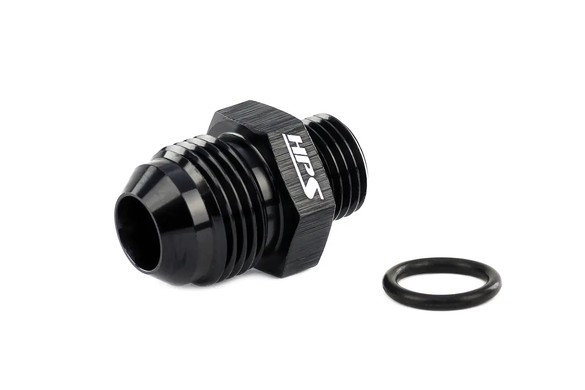 Hps An Male To O-Ring Boss (Orb) Port Thread Male Adapter, Straight, An -8 To -6 Orb, Black Aluminum 2