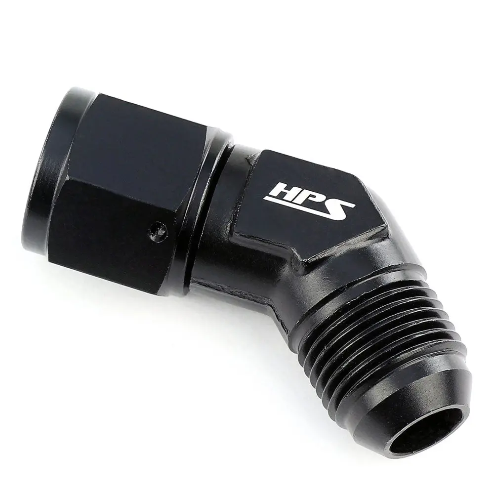 Hps An Male To Female Swivel Adapter Fitting, 45 Degree, An -3, Black Aluminum 1