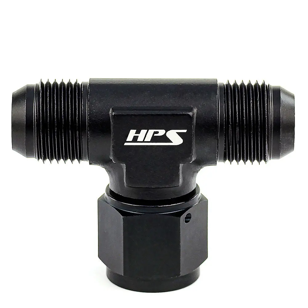 Hps An Male 3-Way Tee Adapter Fitting With An Female Swivel On Side, Tee, An -3, Black Aluminum 1