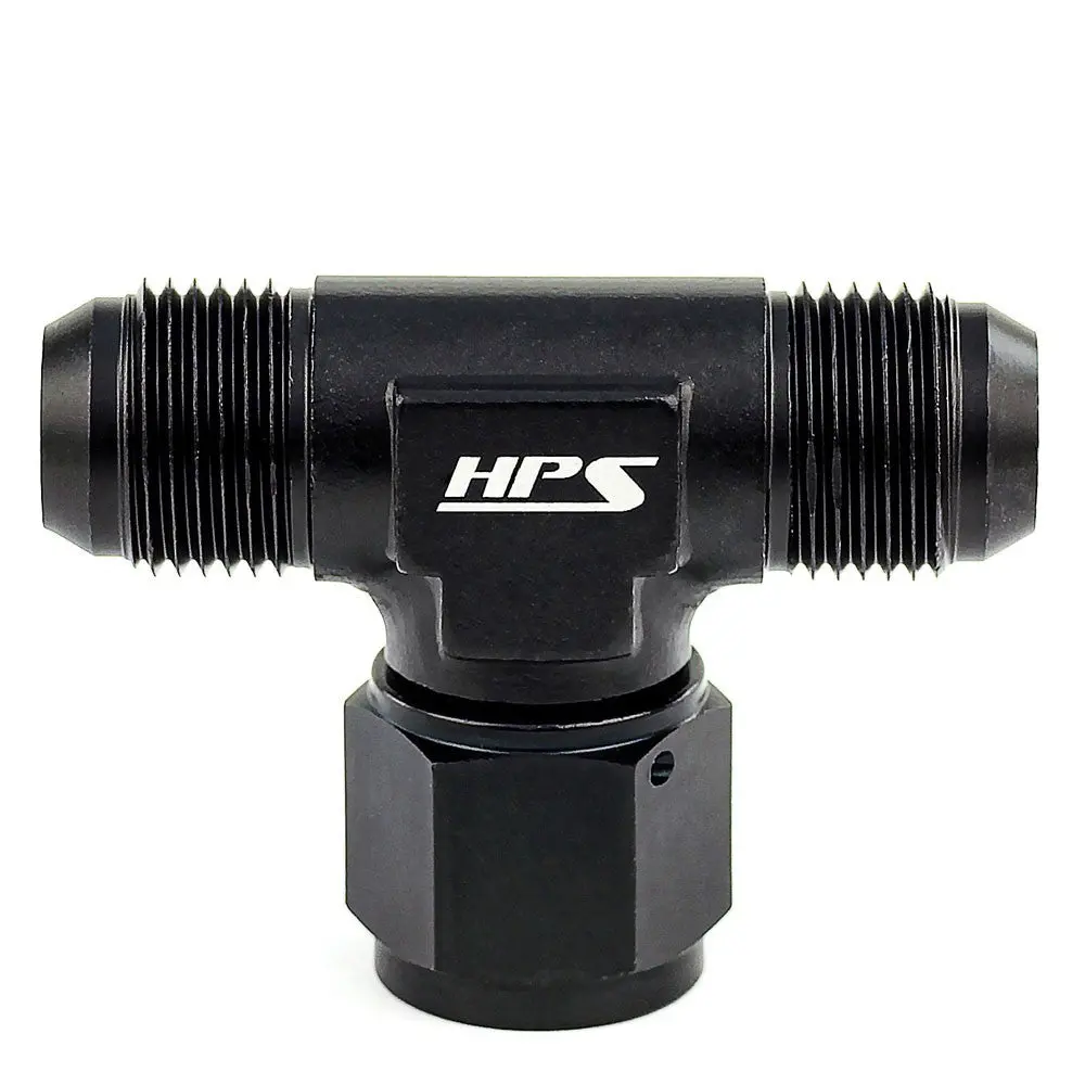 Hps An Male 3-Way Tee Adapter Fitting With An Female Swivel On Side, Tee, An -8, Black Aluminum 1
