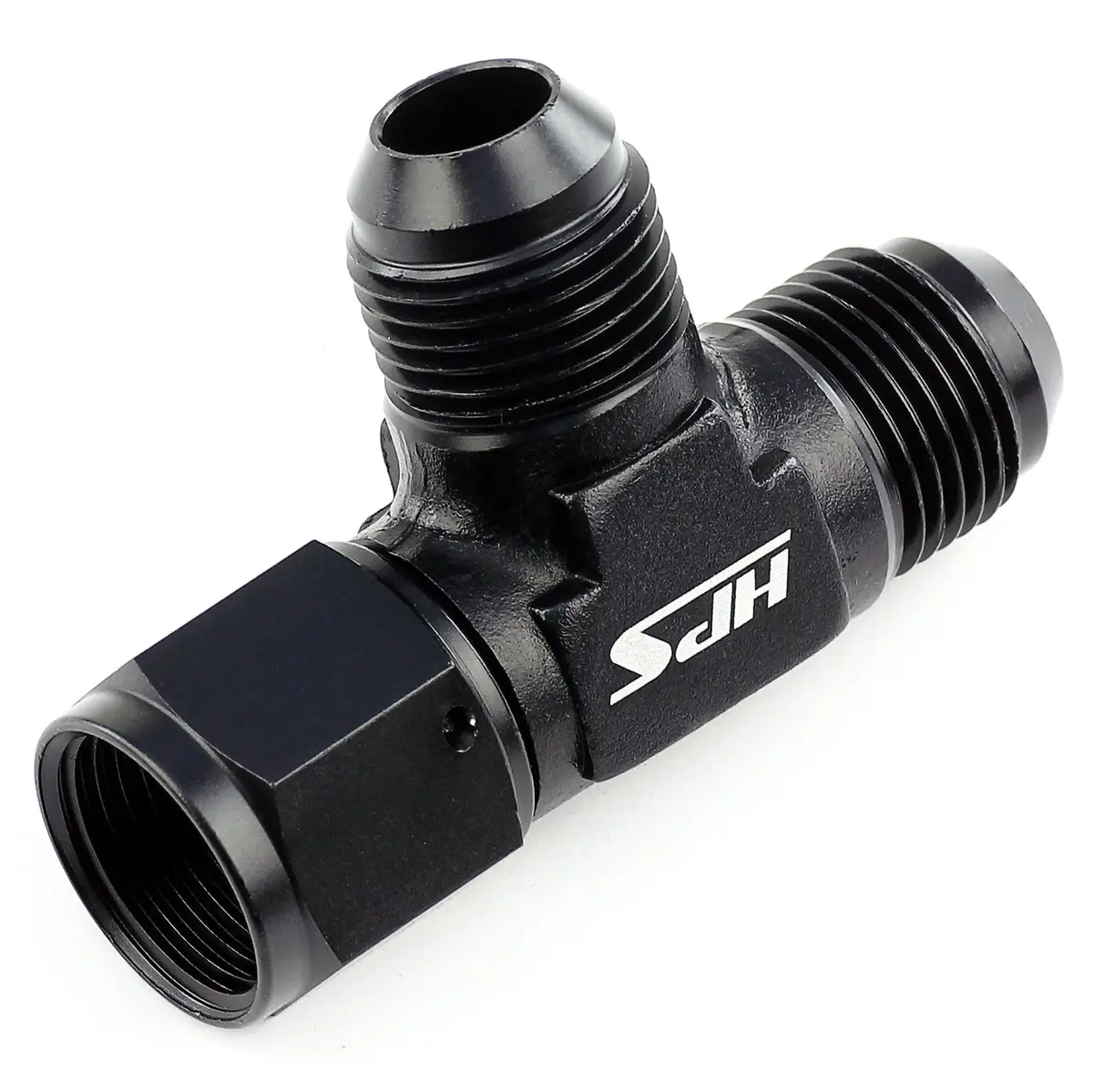 Hps An Male 3-Way Tee Adapter Fitting With An Female On Run, Tee, An -10, Black Aluminum 2