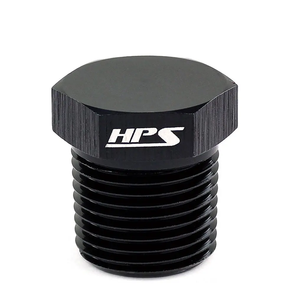Hps Npt Hex Plug Fitting For Npt Bung Seal, 1/8" Npt, Black Aluminum 1