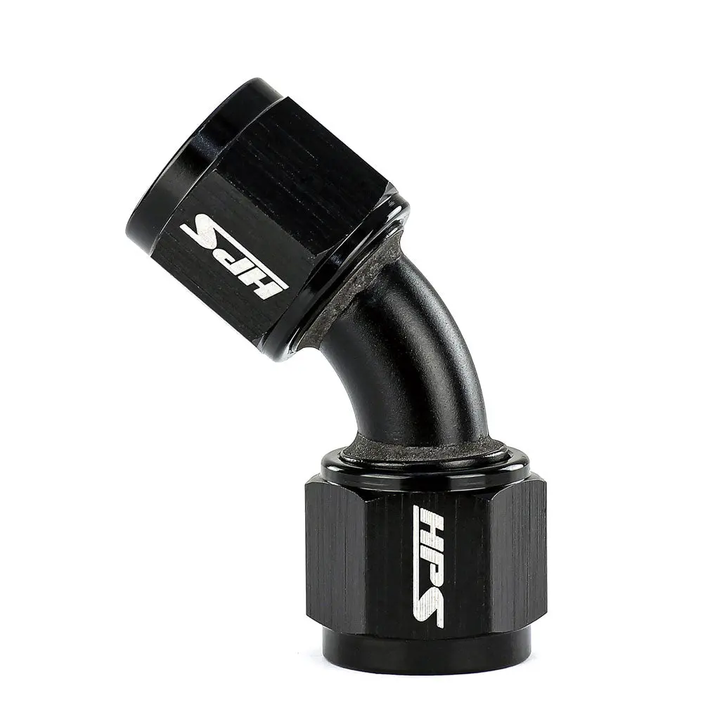 Hps An Female To Female Swivel Coupling Adapter Fitting, 45 Degree, An -3, Black Aluminum 1