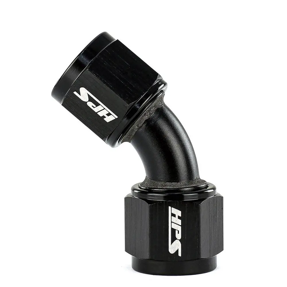 Hps An Female To Female Swivel Coupling Adapter Fitting, 45 Degree, An -6, Black Aluminum 1