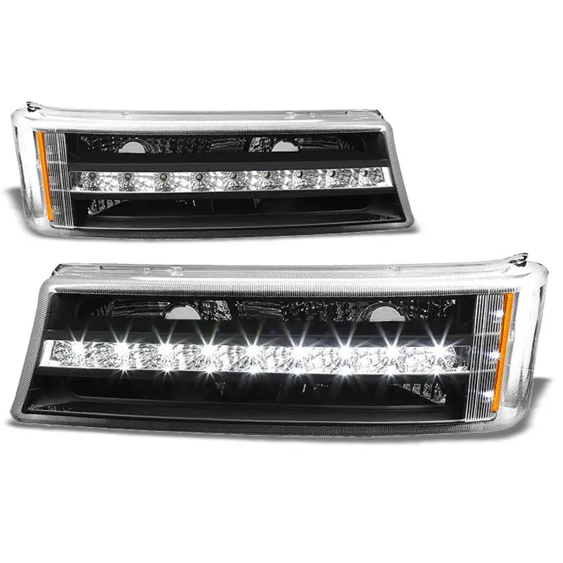 Led Running Strip Turn Signal Bumper Light Black/Clear For 03-07 Chevy Silverado 1