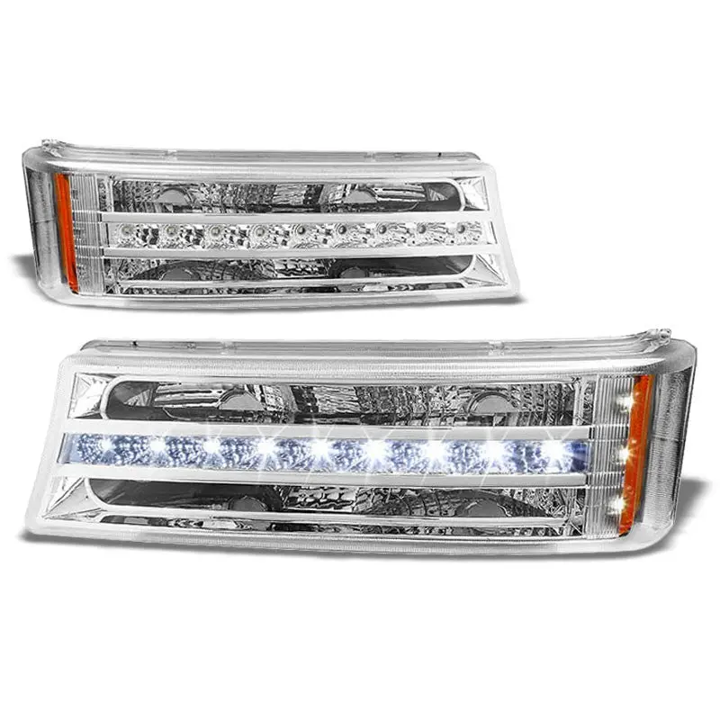 Led Running Strip Turn Signal Bumper Light Chrome/Clear For 03-07 Silverado 1