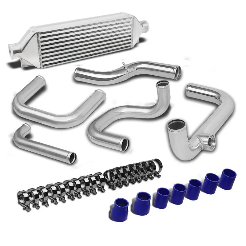 Silver Intercooler+Silver Sqv Bov Pipe Kit For 88-00 Honda Civic 1.5L/1.6L Sohc 1