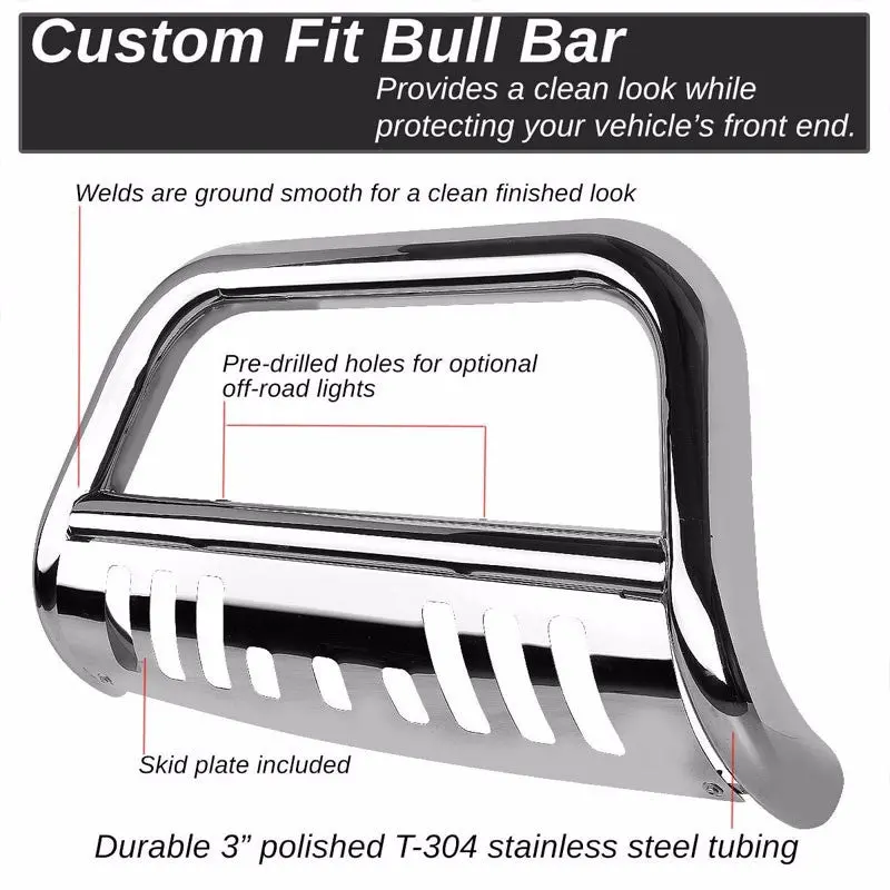 Chrome Bull Bar Bumper Grille Guard Skid Plate Kit For Dodge 05-10 Dakota Truck 2