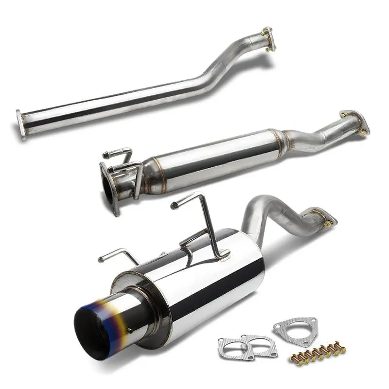 Exhaust Catback System 4.00" Round Burnt Muffler Tip With Silencer For 02-06 Acura Rsx Base 2.0L K20a3 (Dc5) 1