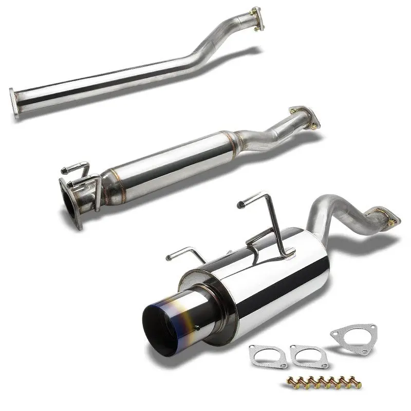 Exhaust Catback System 4.00" Round Burnt Muffler Tip With Silencer For 02-06 Acura Rsx Type-S 2.0L K20a2/K20z1 (Dc5) 1