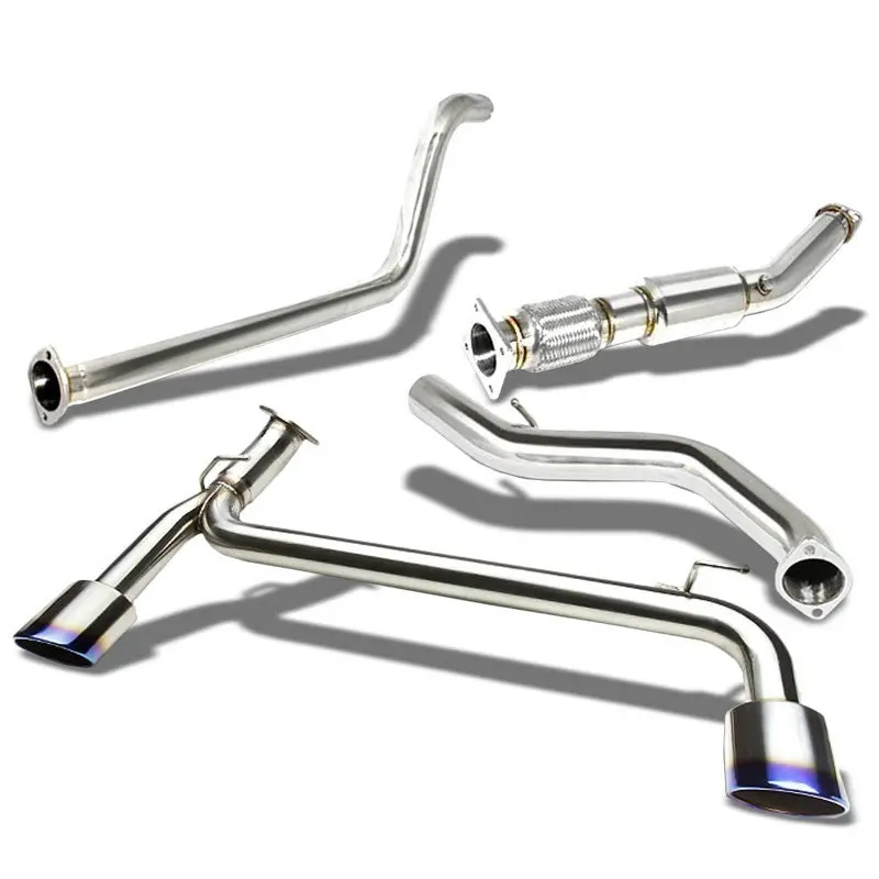 Dual Oval Slant Burnt Muffler Tip Exhaust Catback System For 03-05 Dodge Neon 1