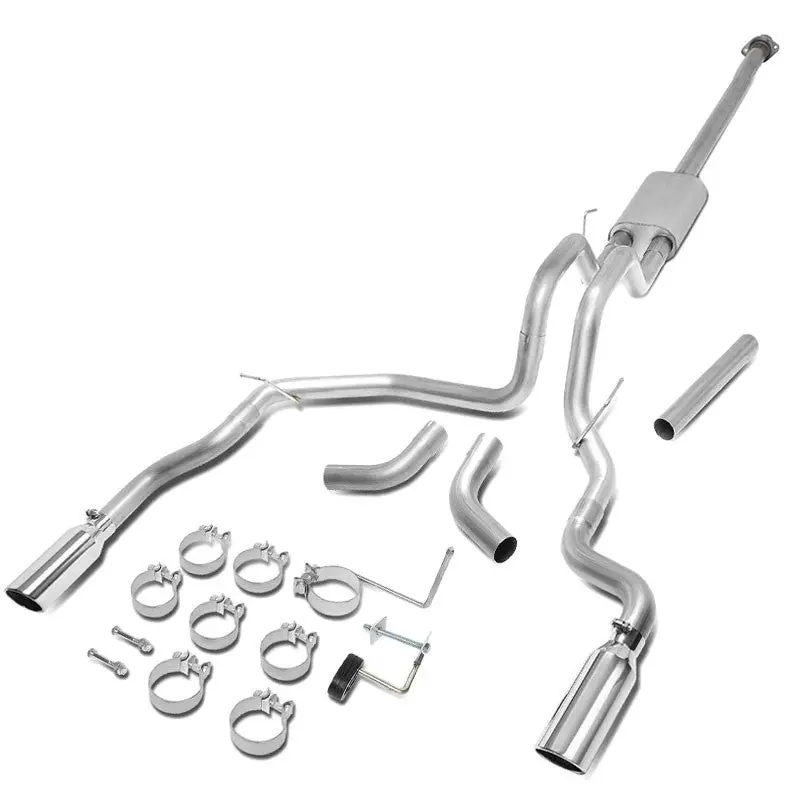 4" Dual Slant Roll Muffler Tips Exhaust Catback System For 15-19 Ford F-150 Dohc 1