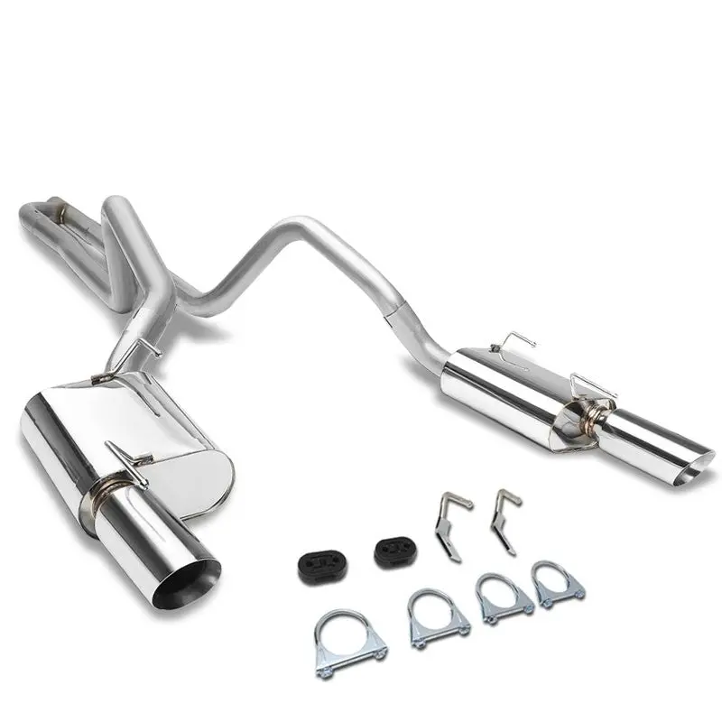 Catback Exhaust System 4" Dual Round Slant Roll Muffler Tip For 05-10 Ford Mustang Base/Lugo 4.0L V6 Sohc 1