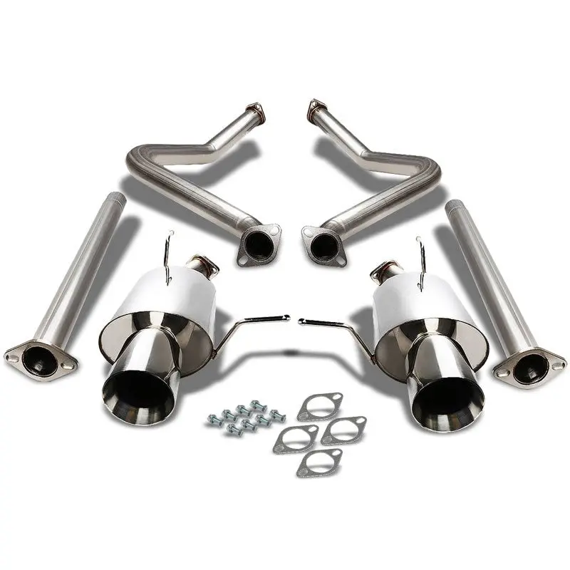 Catback Exhaust System 4" Round Slant Roll Muffler Tip For 11-14 Ford Mustang 3.7L V6 Dohc 1