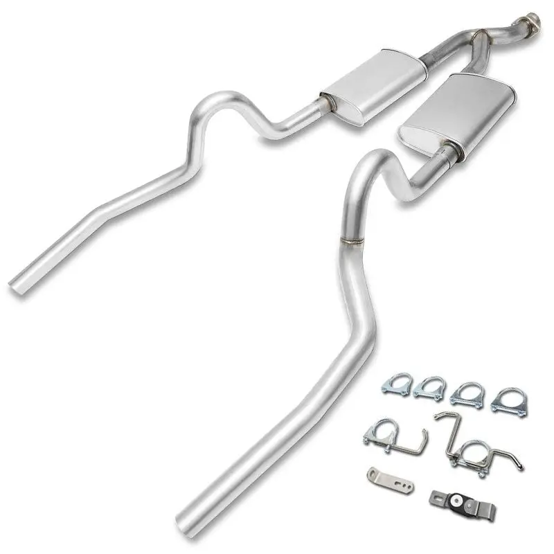 2.5" Dual Muffler Tip Exhaust Catback System For 99-04 Mustang Base 3.8L/3.9L V6 1