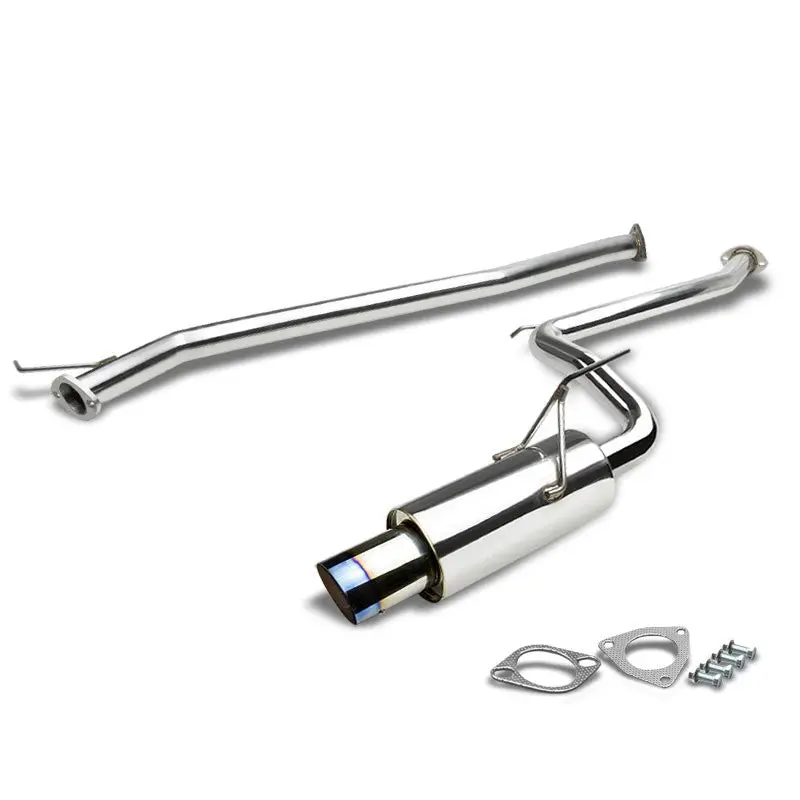 Catback Exhaust System 4" Round Slant Burnt Muffler Tip W/Silencer For 03-07 Honda Accord 2Dr Coupe Cm7/Cm8 2.4 Dohc 1
