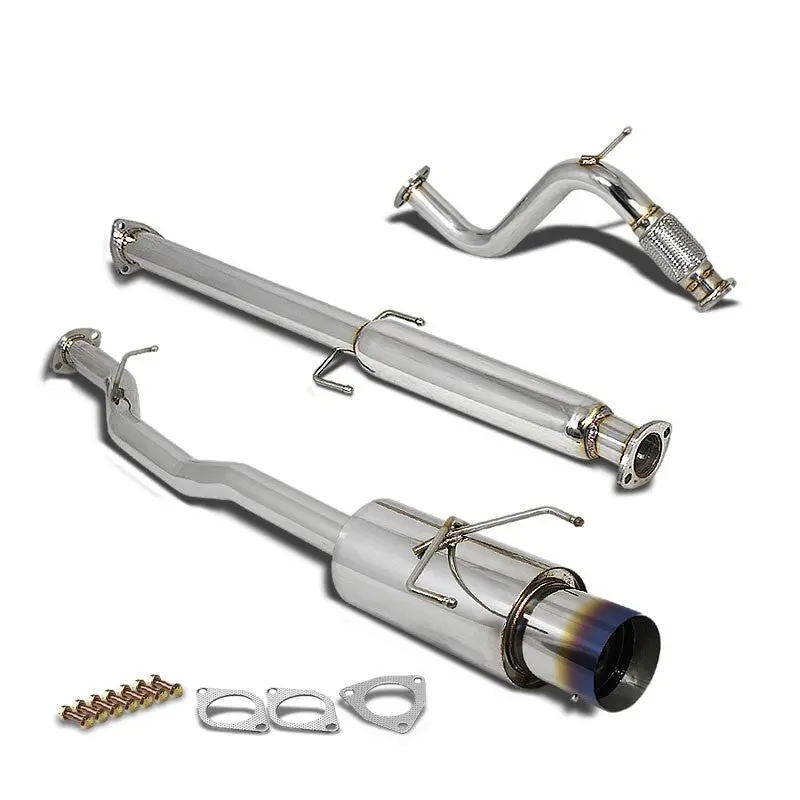 Exhaust Catback System 4.50" Round Burnt Muffler Tip With Silencer For 94-97 Honda Accord 2.2L (Cd5/Cd7) 1