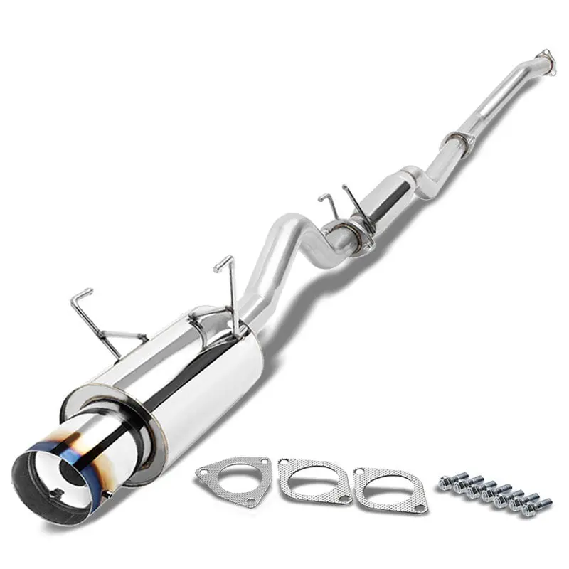 4.00" Round Burnt Muffler Tip Catback System For 01-05 Honda Civic Ex 1.7L Dohc 1