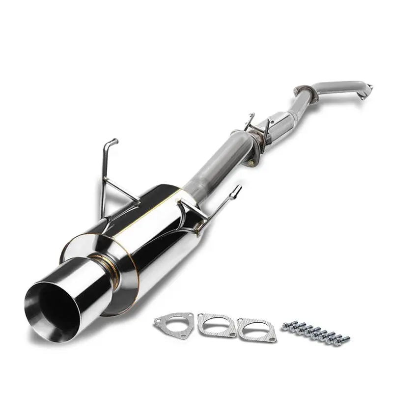 Catback Exhaust System 4" Round Roll Muffler Tip For 01-05 Honda Civic Ex 1.7L Dohc 1