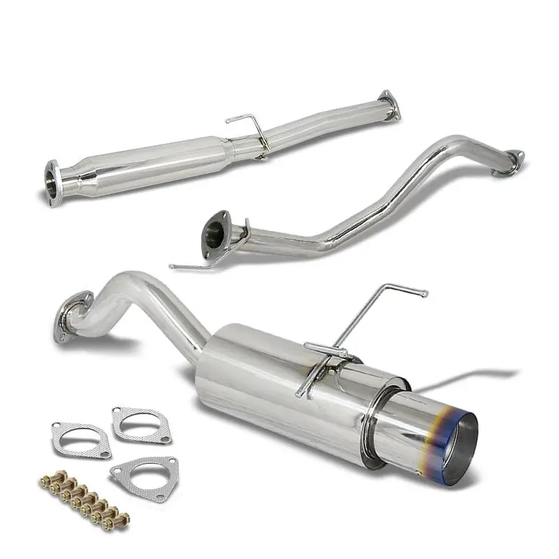 Catback Exhaust System 4.5" Round Burnt Muffler Tip For 96-00 Honda Civic Ej6/Ek9 Hatchback 1.6L Sohc 1